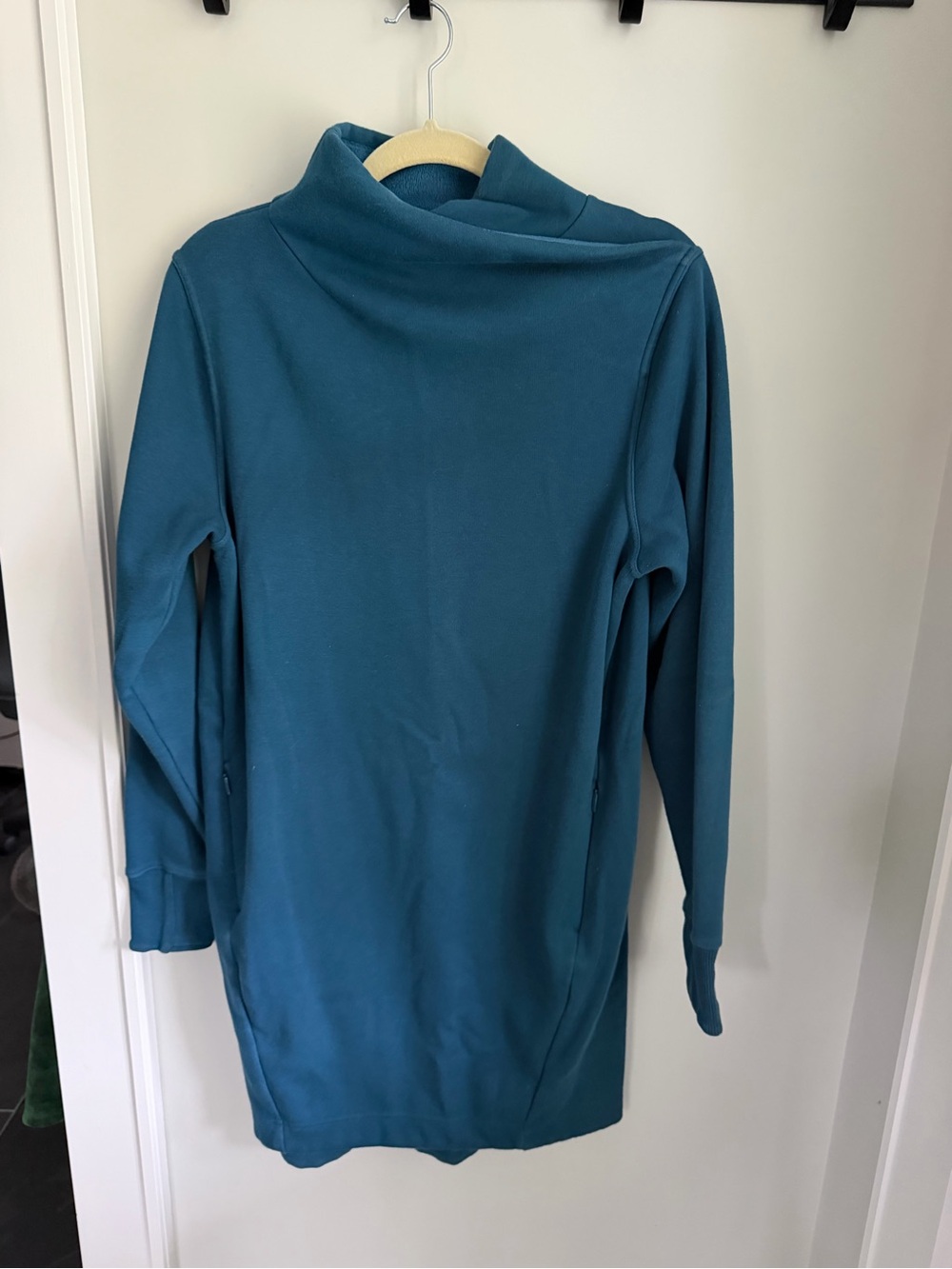 Athleta Teal Long-Sleeve Funnel Neck Dress